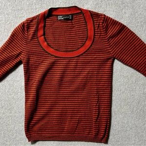 Zara Sweater Red Stripped Pullover Long Sleeve Cotton Blend Womens Size Small